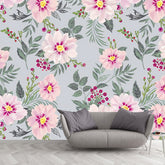 Tapeta Lilla Bloom | Kwiatowy Motyw Ilustracyjny | Flizelina Różowo-Zielona