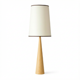 Lampa Ardea | Lampa podłogowa nowoczesna | Stożkowa podstawa drewniana z kloszem tekstylnym