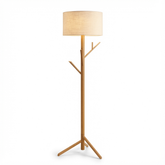 Lampa podłogowa Hiroki | Styl japandi z funkcją wieszaka | Drewno lite