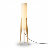 Lampa Podłogowa Elenor | Lampa Stojąca z Tkaninowym Kloszem | Podstawa z Orzecha