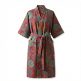 Szlafrok kimono z miłorzębem | Dwustronny z bawełny organicznej | Czerwień & Zieleń