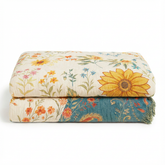 Dwustronna narzuta bawełniana | Wzór wiejskich kwiatów | Naturalna gaza
