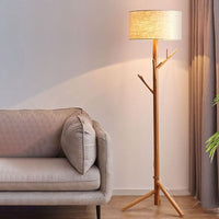 Lampa podłogowa Hiroki | Styl japandi z funkcją wieszaka | Drewno lite