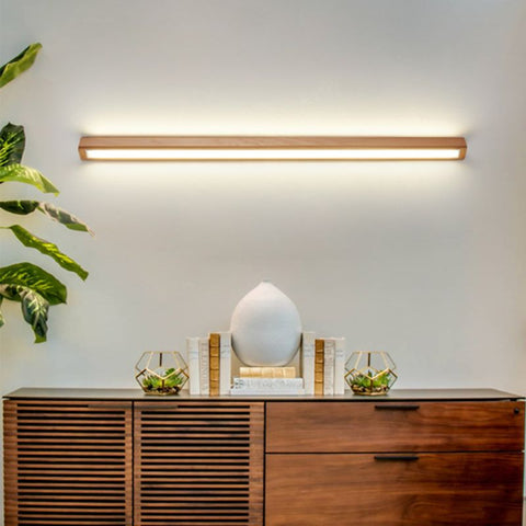 Kinkiet Muto | Lampa ścienna liniowa | Drewno i akryl | Regulacja barwy światła