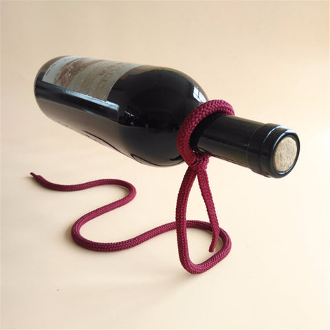 Levito Stojak na Wino | Dekoracyjny Uchwyt Butelki | Lina z Ukrytą Metalową Ramą