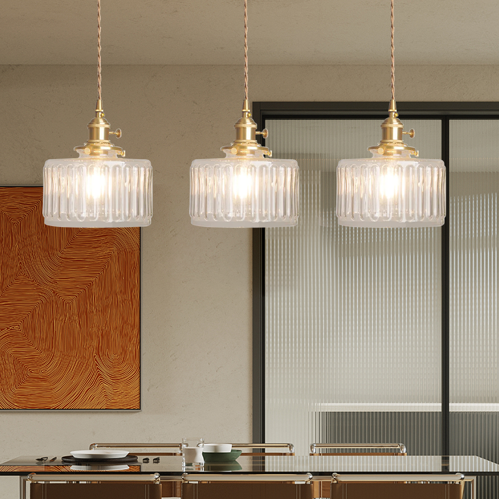Vetro Zeno | Lampa wisząca szklana | Żłobiony klosz retro