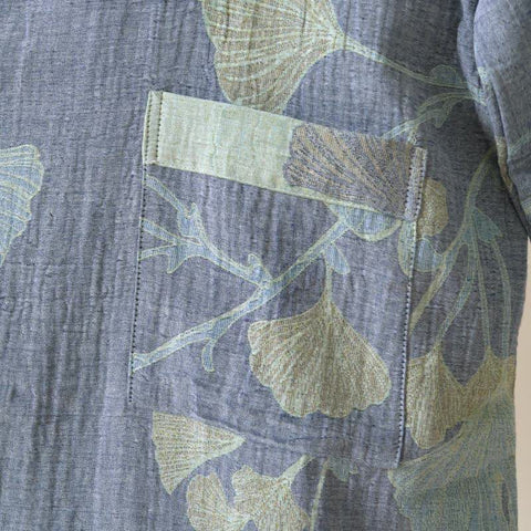 Szlafrok kimono z miłorzębem | Dwustronny z bawełny organicznej | Czerwień & Zieleń