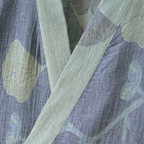 Szlafrok kimono z miłorzębem | Dwustronny z bawełny organicznej | Czerwień & Zieleń