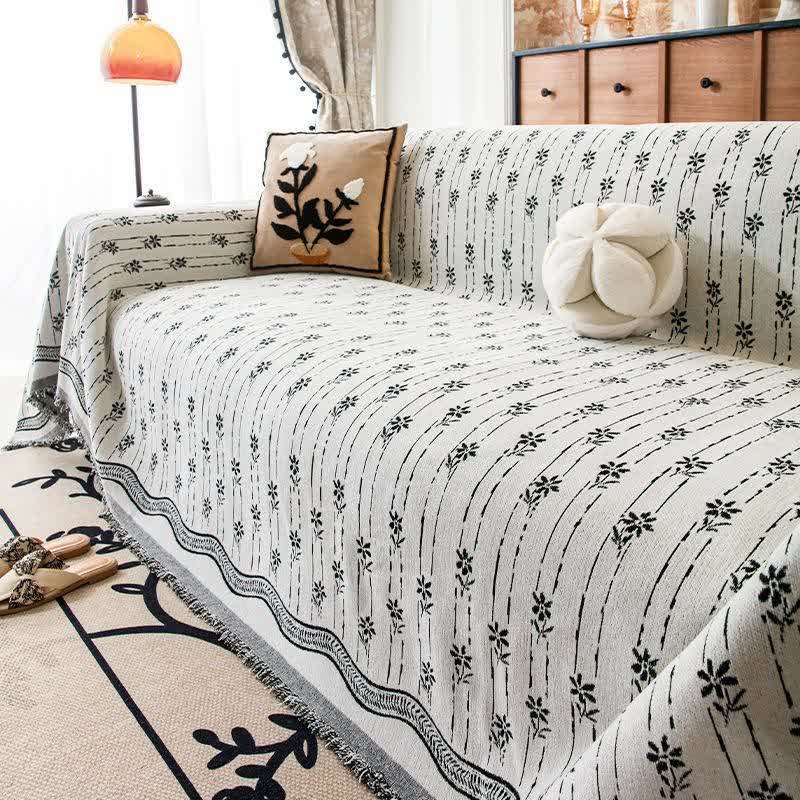 Narzuta Floranika | Koc na Sofę Chenille | Styl Prowansalski z Frędzlami