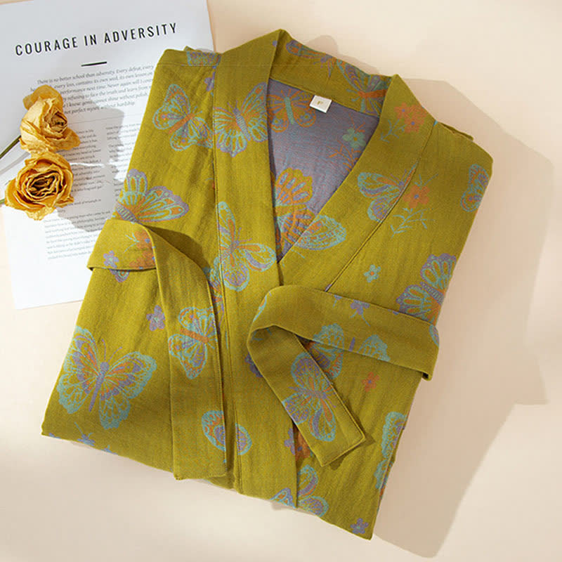 Szlafrok Himari | Bawełniany Kimono z Motylem | Lekka Tkanina Muślinowa