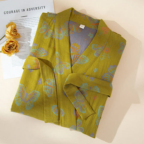 Szlafrok Himari | Bawełniany Kimono z Motylem | Lekka Tkanina Muślinowa