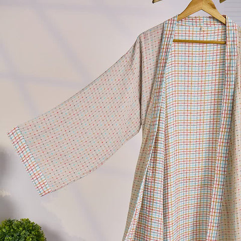 Szlafrok dwustronny w kratkę | Kimono bawełniane | Organiczna gaza dwuwarstwowa