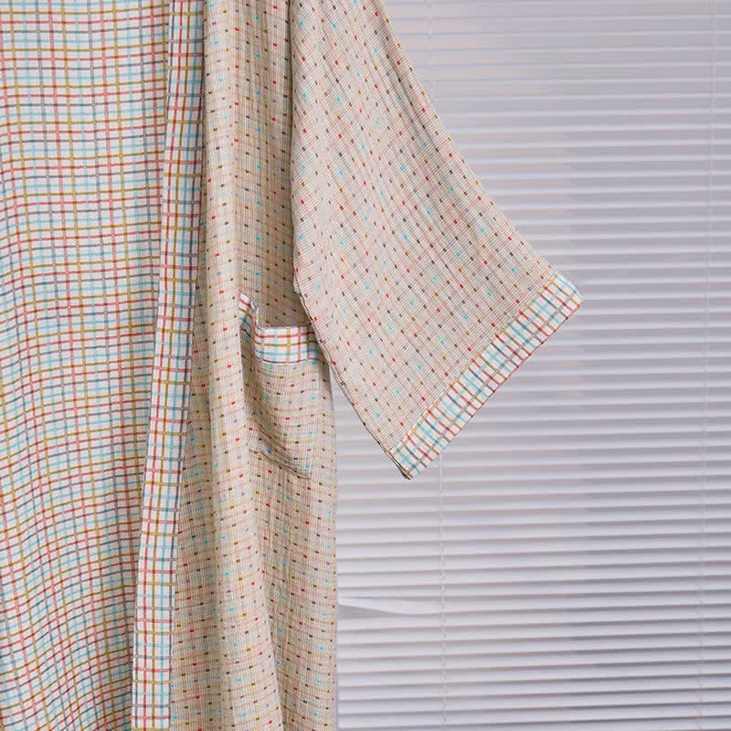 Szlafrok dwustronny w kratkę | Kimono bawełniane | Organiczna gaza dwuwarstwowa