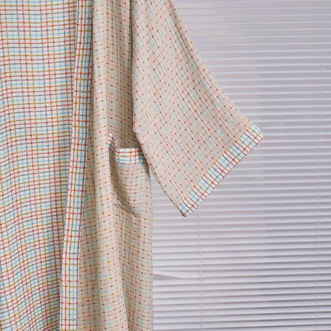 Szlafrok dwustronny w kratkę | Kimono bawełniane | Organiczna gaza dwuwarstwowa