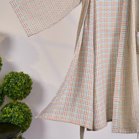 Szlafrok dwustronny w kratkę | Kimono bawełniane | Organiczna gaza dwuwarstwowa