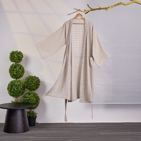 Szlafrok dwustronny w kratkę | Kimono bawełniane | Organiczna gaza dwuwarstwowa