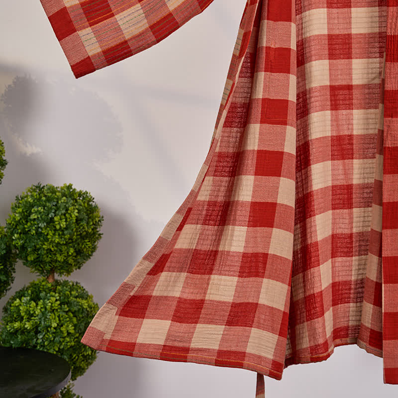 Szlafrok dwustronny w kratkę | Kimono bawełniane | Organiczna gaza dwuwarstwowa