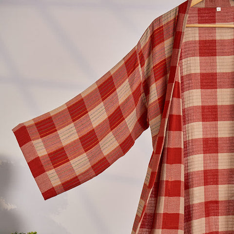 Szlafrok dwustronny w kratkę | Kimono bawełniane | Organiczna gaza dwuwarstwowa