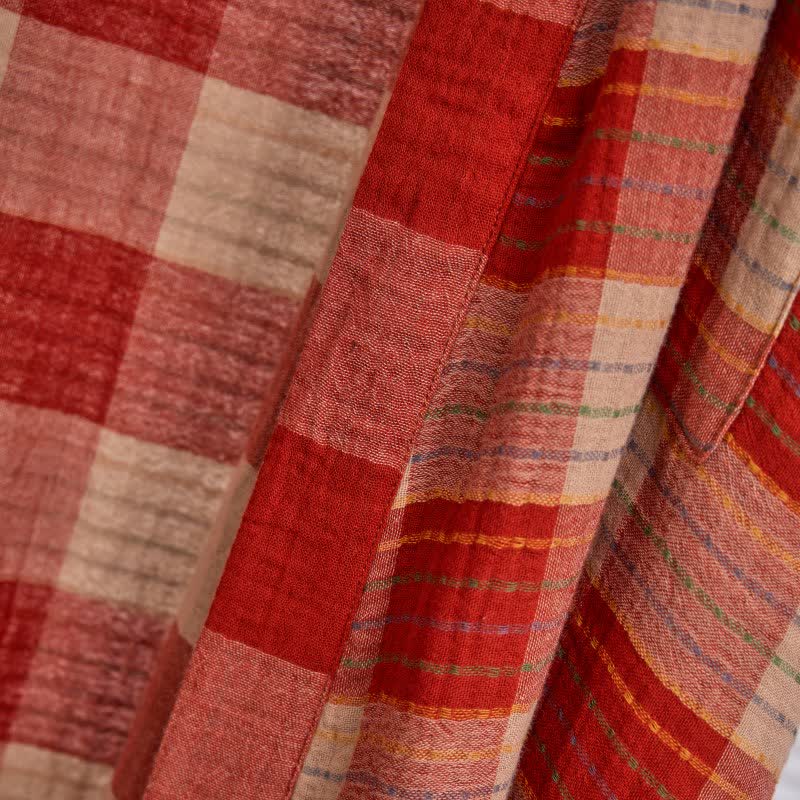 Szlafrok dwustronny w kratkę | Kimono bawełniane | Organiczna gaza dwuwarstwowa