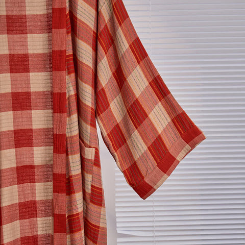 Szlafrok dwustronny w kratkę | Kimono bawełniane | Organiczna gaza dwuwarstwowa