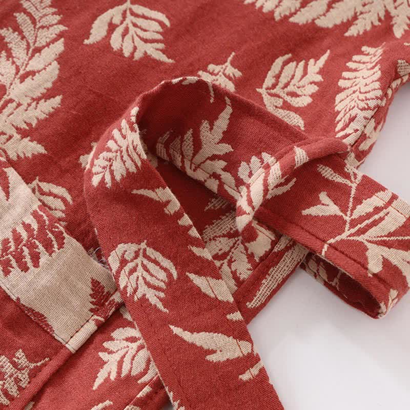 Szlafrok w stylu yukata | Bawełniany kimono z liśćmi | Dwuwarstwowa tkanina