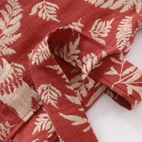 Szlafrok w stylu yukata | Bawełniany kimono z liśćmi | Dwuwarstwowa tkanina