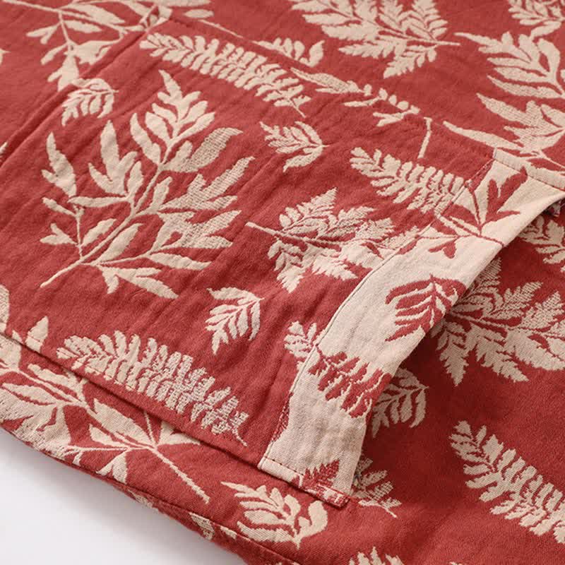 Szlafrok w stylu yukata | Bawełniany kimono z liśćmi | Dwuwarstwowa tkanina