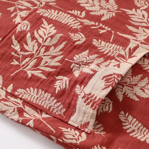 Szlafrok w stylu yukata | Bawełniany kimono z liśćmi | Dwuwarstwowa tkanina