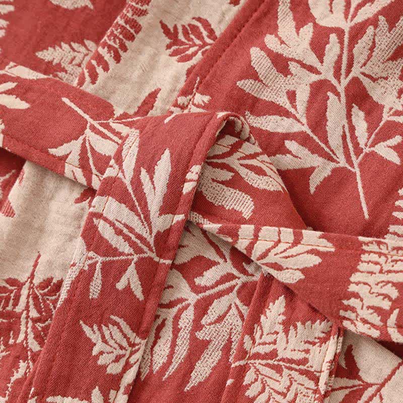 Szlafrok w stylu yukata | Bawełniany kimono z liśćmi | Dwuwarstwowa tkanina
