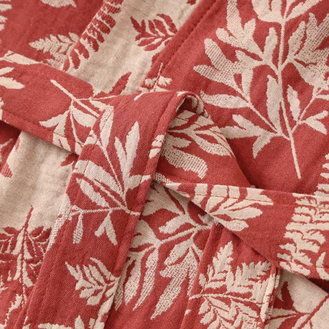 Szlafrok w stylu yukata | Bawełniany kimono z liśćmi | Dwuwarstwowa tkanina
