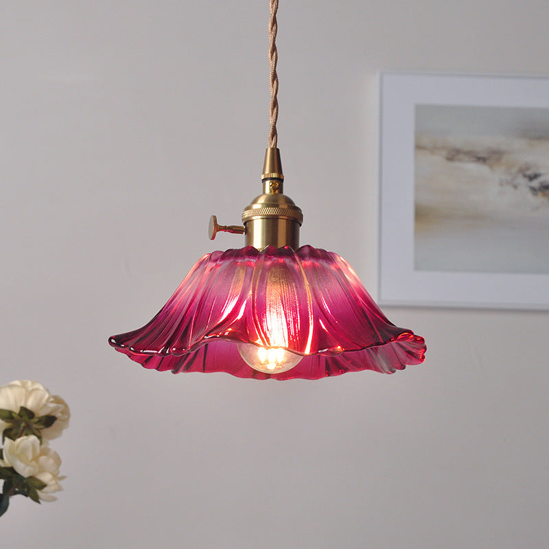 Flora Verde | Lampa wisząca szklana | Klosz w kształcie liścia