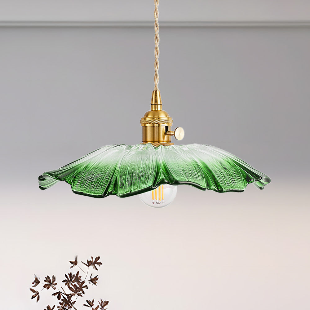 Flora Verde | Lampa wisząca szklana | Klosz w kształcie liścia