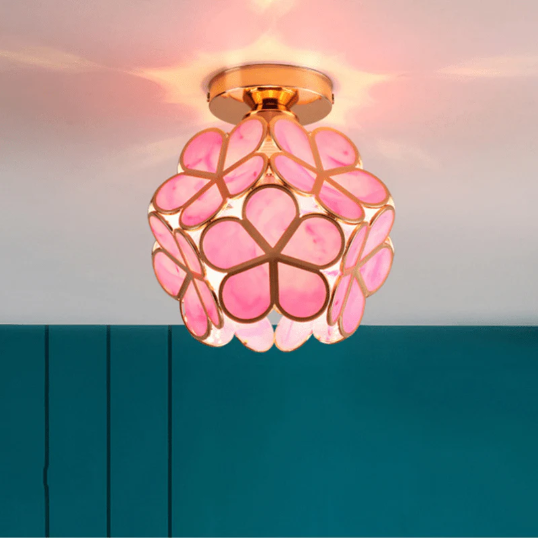 Floresa | Lampa Sufitowa Dekoracyjna | Szklany Klosz z Motywem Kwiatowym