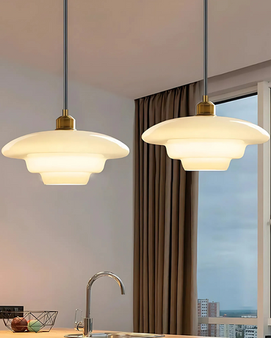 Lampa wisząca Nuvolé | Oświetlenie sufitowe art déco | Szkło mleczne i mosiądz