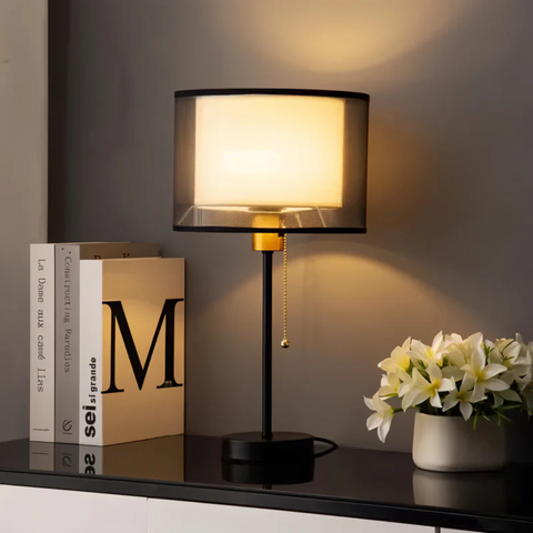 Lampa Stołowa Liora | Oświetlenie Nocne z Podwójnym Kloszem | Styl Vintage