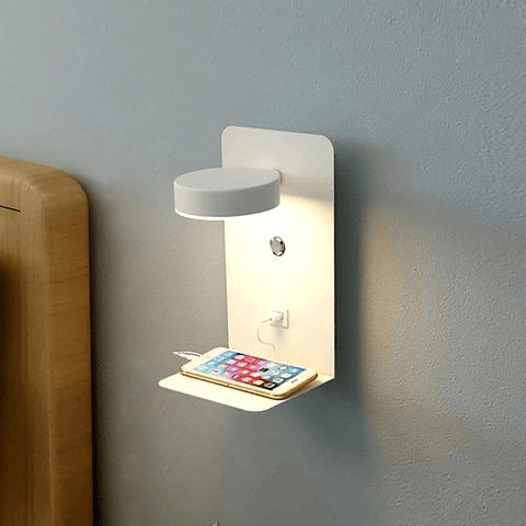Lampka Ścienna z Półką i USB | Nowoczesne Oświetlenie | Regulowane Światło