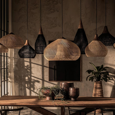 Lampa Wisząca Ayu | Rattanowa Lampa Sufitowa | Pleciona z Wikliny Wisterii