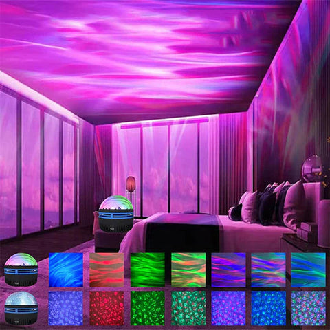 Projektor Świetlny Auroralight | Lampka Nocna z Efektem Zorzy | Zdalne Sterowanie i Tryb Muzyczny