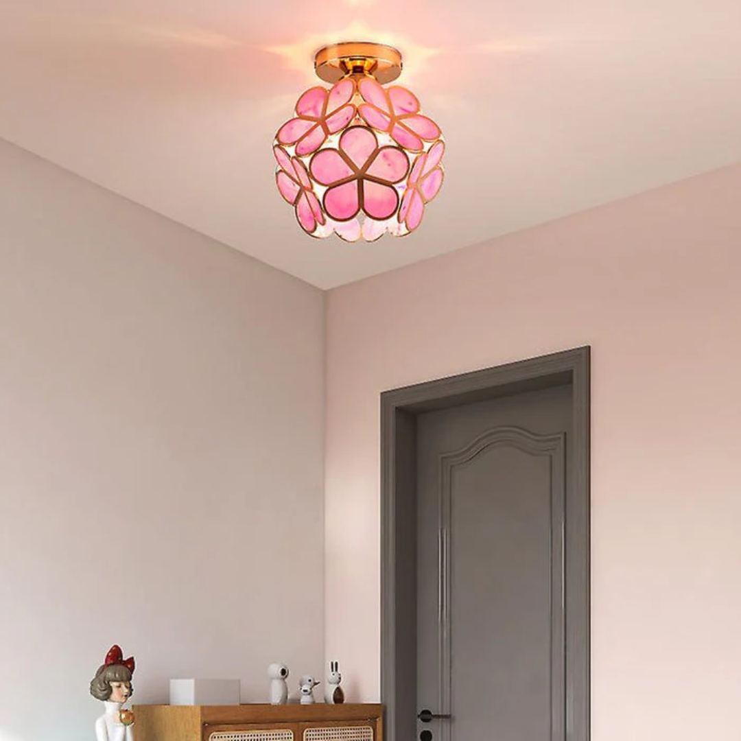 Floresa | Lampa Sufitowa Dekoracyjna | Szklany Klosz z Motywem Kwiatowym