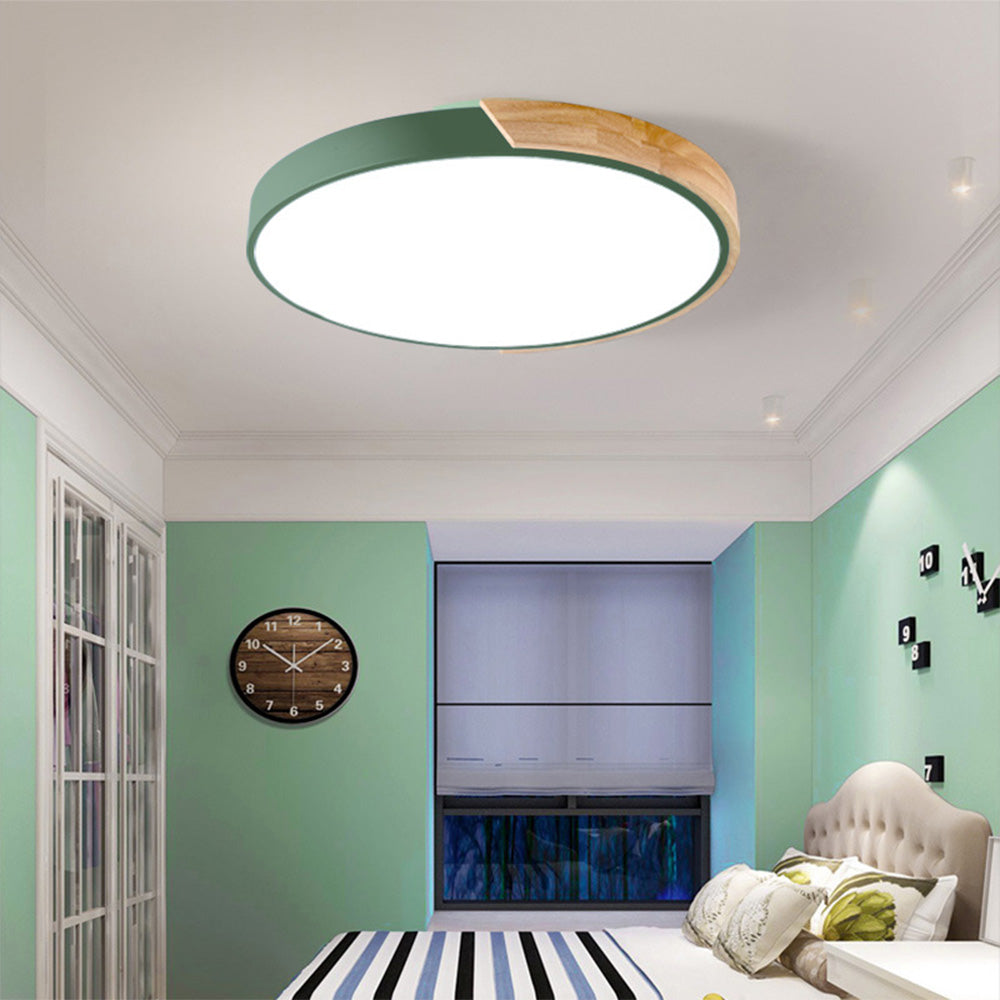 Plafon Liora | Lampa LED Sufitowa | Drewno i Kolorowy Akcent