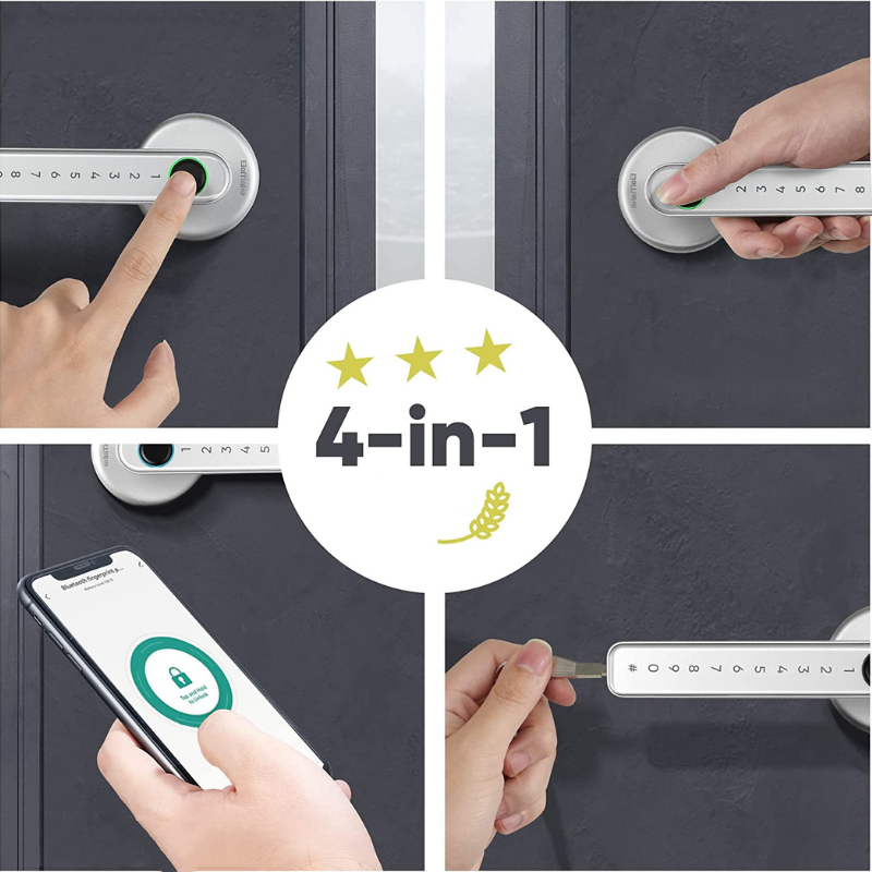 SmartSecure Klamka Biometryczna | Inteligentny Zamek do Drzwi | 4-w-1 Technologia Ochrony