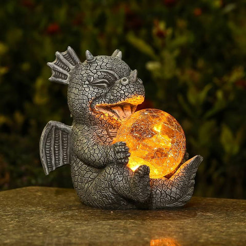 Lampa Draco | Lampa solarna dekoracyjna | Figurka smoka z kulą LED