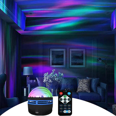Projektor Świetlny Auroralight | Lampka Nocna z Efektem Zorzy | Zdalne Sterowanie i Tryb Muzyczny