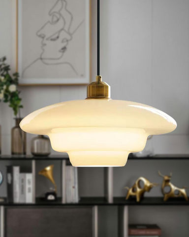 Lampa wisząca Nuvolé | Oświetlenie sufitowe art déco | Szkło mleczne i mosiądz