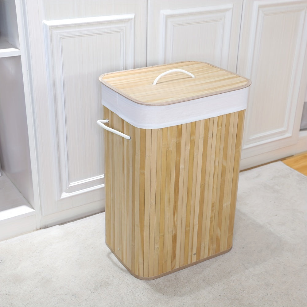 Kosz na Pranie z Bambusa | Składany Kosz z Pokrywką | Lekki i Naturalny Design