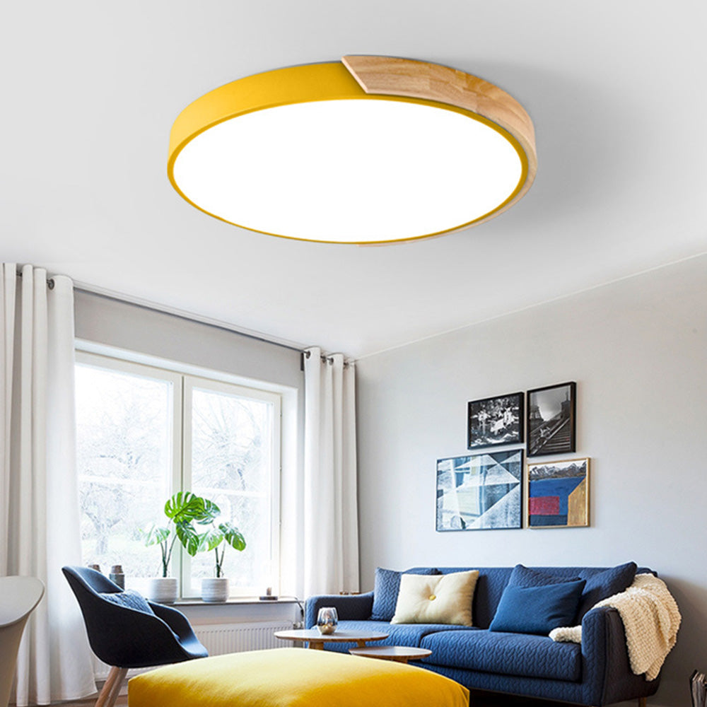 Plafon Liora | Lampa LED Sufitowa | Drewno i Kolorowy Akcent