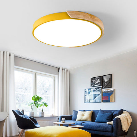 Plafon Liora | Lampa LED Sufitowa | Drewno i Kolorowy Akcent