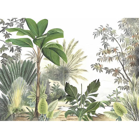 Tapeta Palmera Tropikalna | Dekoracja Botaniczna | Flizelina Zielona z Liśćmi w Stylu Ilustracyjnym