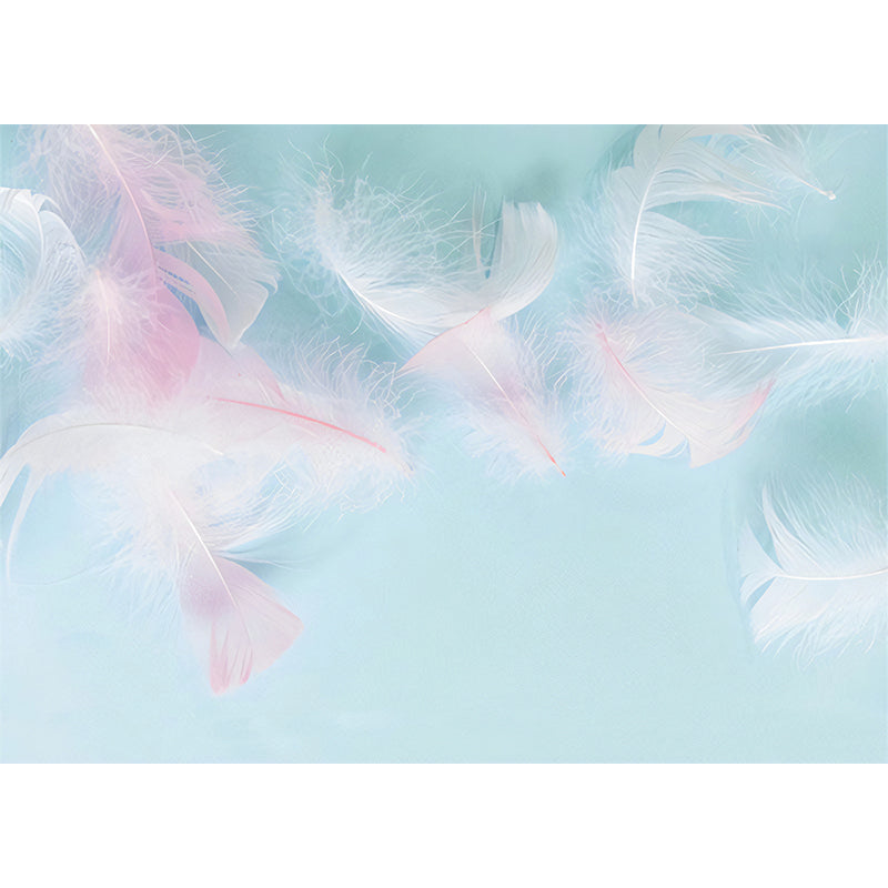 Tapeta Feather Mist | Dekoracja Ścienna do Pokoju Dziewczynki | Flizelina Różowo-Niebieska z Motywem Piór