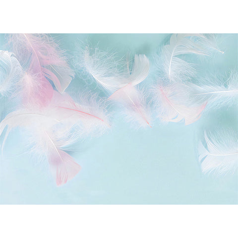 Tapeta Feather Mist | Dekoracja Ścienna do Pokoju Dziewczynki | Flizelina Różowo-Niebieska z Motywem Piór
